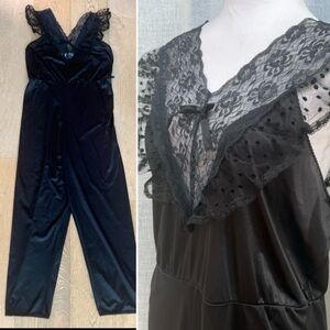 Joan Collins black lingerie floral lace polka dots romper